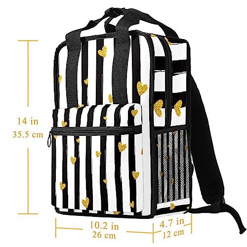 Sac à dos rayures noires et cœurs dorés pour écolier - Cartable fille et garçon 35cm