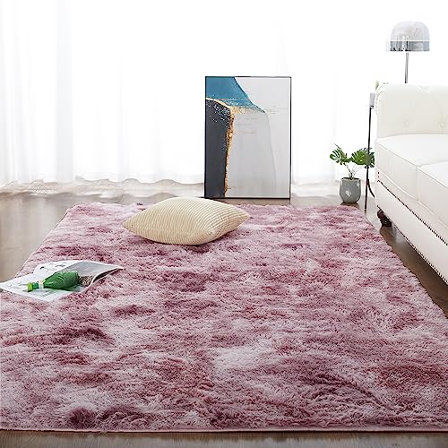 CHOSHOME Teppich Wohnzimmer Shaggy Teppich Hochflor Teppich Rosa Langflor Teppich Kinderzimmer...