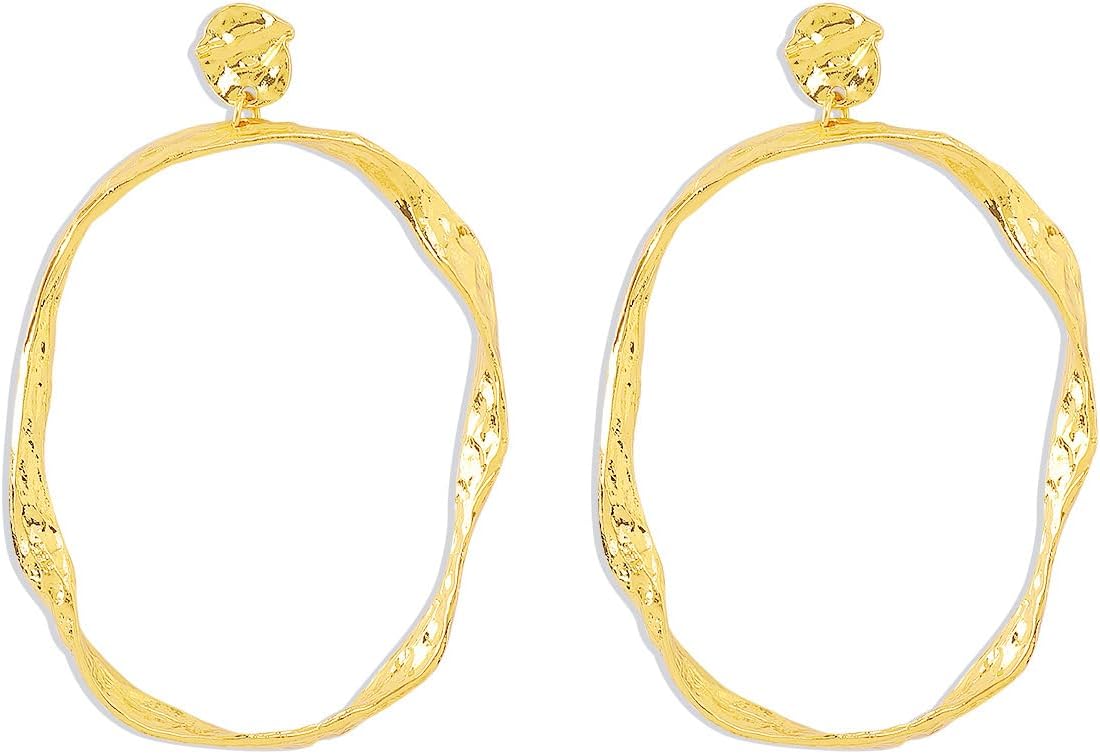 Exaggerated Oval Earrings Geometric Oval Hoop Stud earrings Twisted Hoop Drop Earring Hollow Circle Statement Gold Earrings for Women Trendy Jewelry