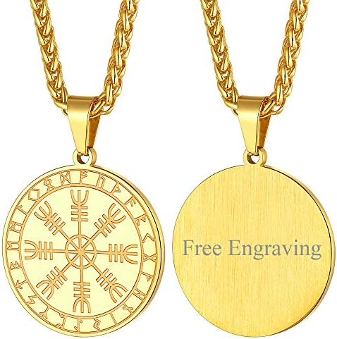 FaithHeart Personalised Viking Jewellery for Men Norse Rune Vegvisir Compass/Helm of Awe/Odin Tag Pendant Stainless Steel/Gold/Black Plated Nordic Amulet Chain Birthday Gifts