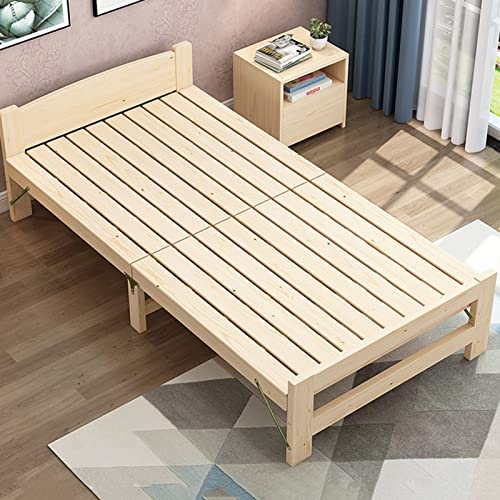 Klappbett aus Massivholz mit Kopfteil, Stauraum unter dem Bett, Holzlattenstütze, 78,7 x 196,5 cm Bettgestell für Gästezimmer und Büro – platzsparende Lösung