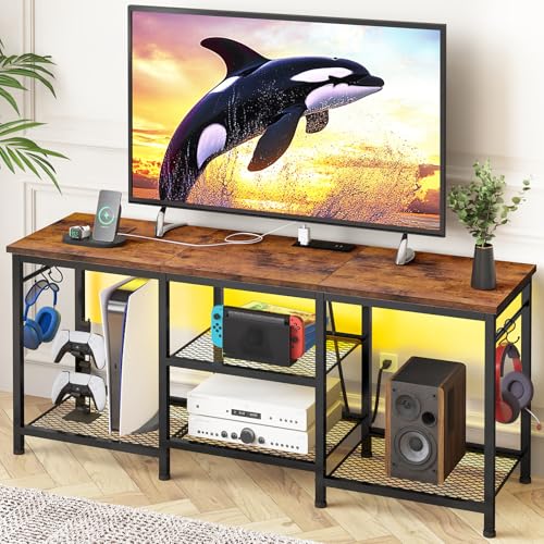 YGEOMER TV Stand Entertainment Center for 55 Inch TVs, with Charging Station and Lights Open Storage...
