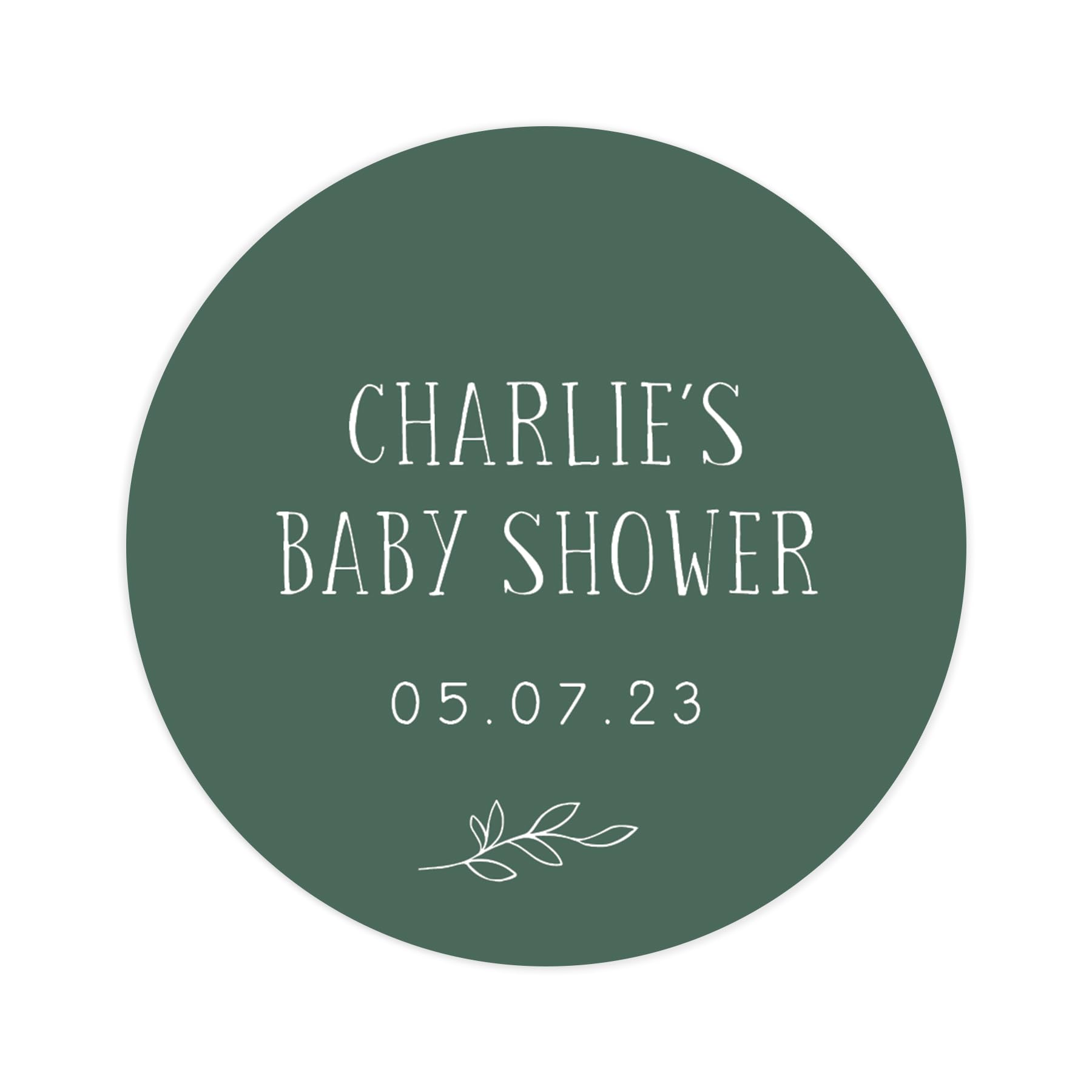 Personalised Baby Shower Stickers | Baby Shower Sticker/Labels | for Favors | Round Circle | Choice of Colours (Emerald (Dark Green)) โ image 1