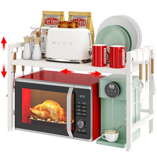 VickyHome Mikrowellenregal 2-stufig - Verstellbares Küchenregal Mit 6 Haken