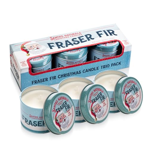 Santa's Naturals Fraser Fir Christmas Mini Candles Gift Set for Holidays, Soy & Beeswax Blend, 3.5 oz Candles, 3-Pack