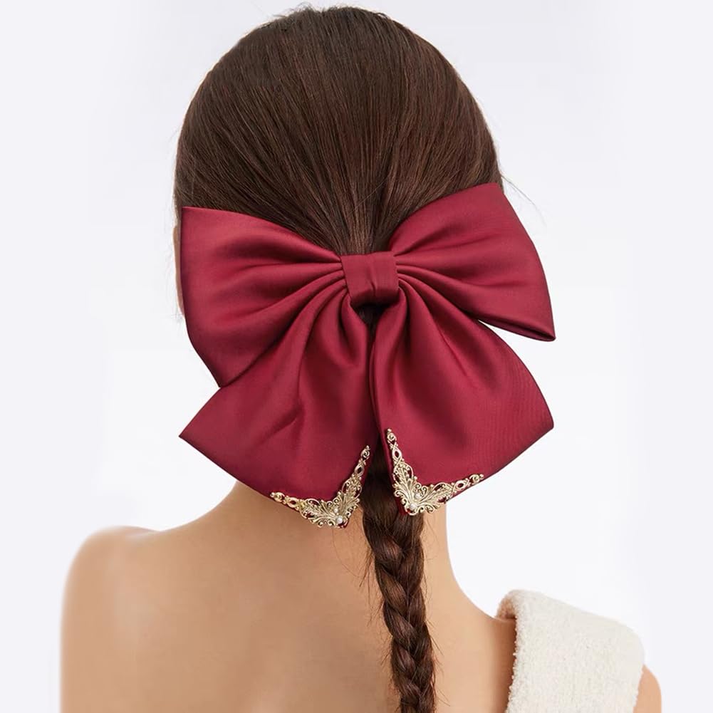 JKQBUX French hair bow clip Court retro big Bow Barrettes Hair Clip Hair Bow Clip Hair Accessories for Women Girl Wedding Party Christmas - Image 3