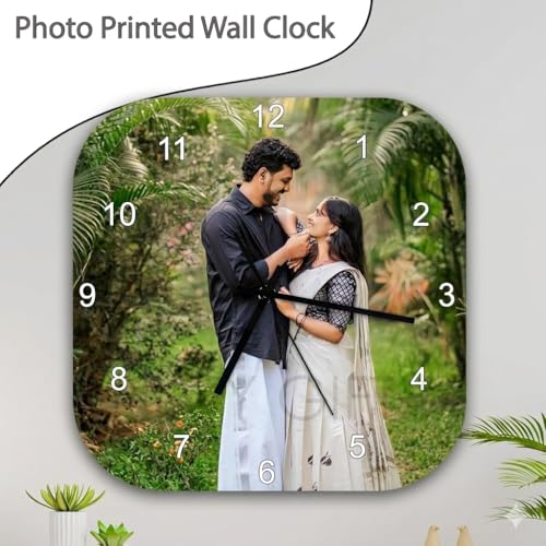 Image of Personalized Square Photo Wall Clock - Custom Photo Clock for Couple, Family, Brother & Sister | Customized Birthday, Anniversary & Raksha Bandhan Gift | Home & Office Wall Decor