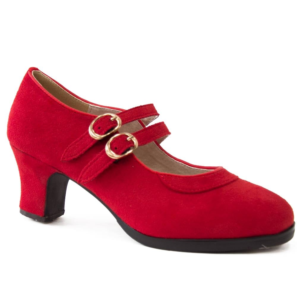 Zapatos de Flamenco de Dos Correas en Ante y Doble Suela