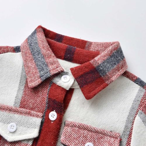 Image of Cromoncent Mens Boys Thick Flannel Shirt Long Sleeve Shirt Jacket Casual Button Down Multi Pockets Shacket