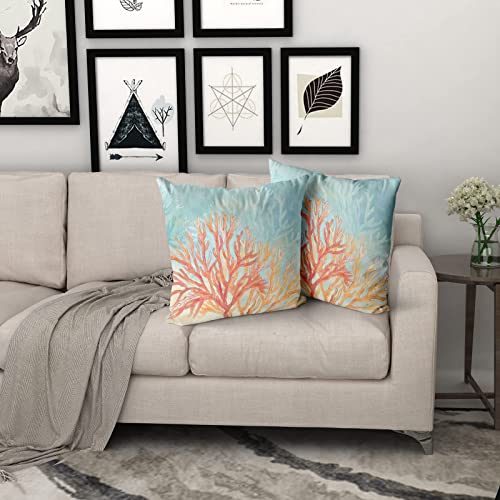 Giwawa Coastal Coral Throw Pillow Covers 18X18 Inches Set Of 2, Beach Ocean Seashell Themed Pillow Cushion Cases, Farmhouse Decoration Square Pillowcases For Sofa Couch Bedroom Living Room Car #TOP5