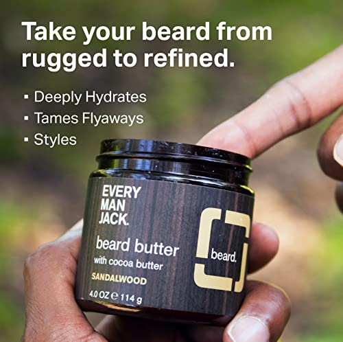 Every Man Jack Mens Sandalwood Beard Set- Perfect For Every Guy - Full-Sized Grooming Essentials - Beard + Face Wash, Recovery Beard + Face Lotion, Hydrating Beard Oil, Beard Butter, And Beard Comb #TOP4