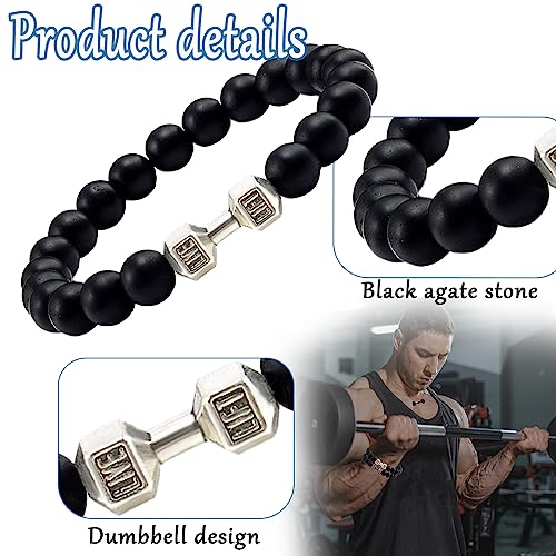 Dumbell Bracelet, Weighted Bracelet For Men, Dumbbell Bracelet For Men, 8mm Volcanic Rock Bracelet Set Black Necklace4