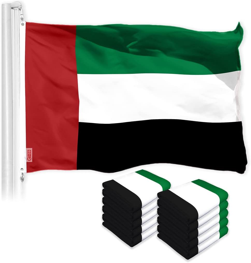 G128 10 Pack: United Arab Emirates Flag | 3x5 Ft | LiteWeave Pro Series Printed 150D Polyester | Country Flag, Indoor/Outdoor, Vibrant Colors, Brass Grommets, More Durable Than 100D 75D Polyester