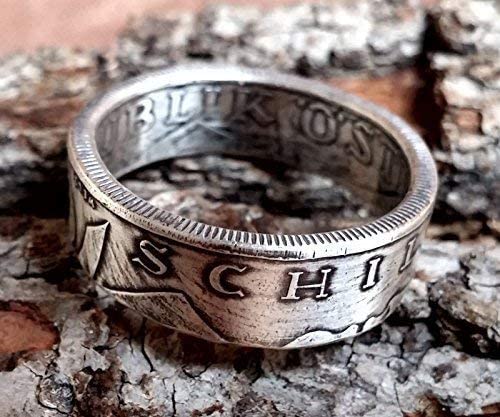 Coinring, Münzring, Ring aus Münze (10 Schilling, Österreich 1957 und 1958), 640er Silber - Double Sided coin ring - Größe wählbar, handgeschmiedetes Unikat