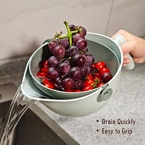 Gixemeva 2 In 1 Rotatable Kitchen Colander Strainer Bowl Set,Fruit Vegetable Washer Rinser Strainer Container, Drain Basket For Food Pasta Berry Salad Mixing, Light Green #TOP6