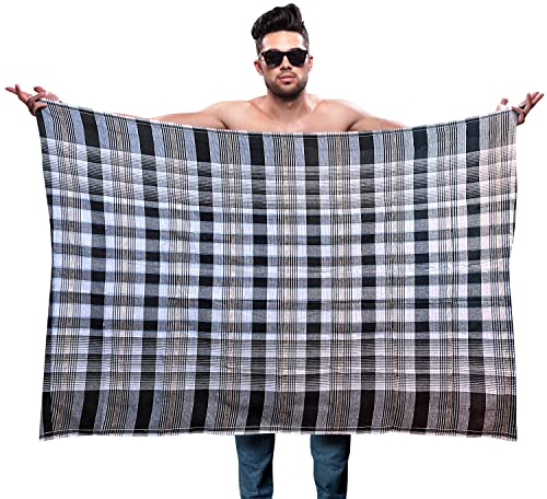 Mayaka786 Sarong pour homme | Lungi | 100 % coton | non cousu | blanc et noir, blanc/noir, taille unique Cover