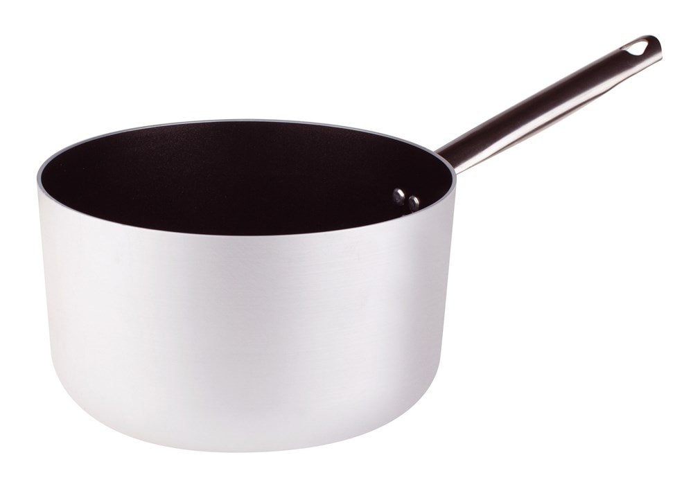 Pentole Agnelli Professional Aluminium Anti - Adherent 3 Mm. Deep Saucepan With Tubular Steel Handle, Diameter 24 Cm.