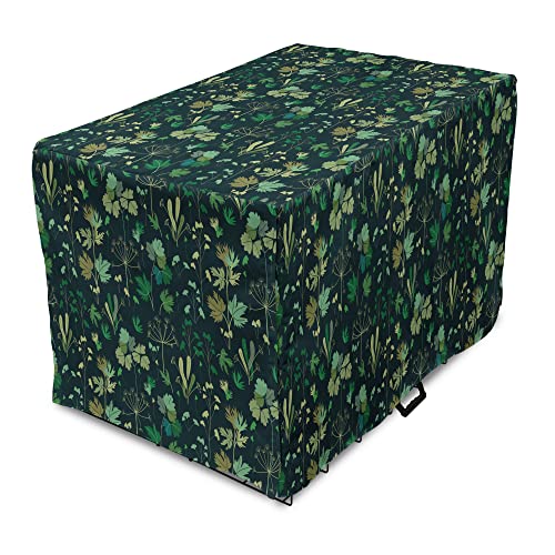 Ambesonne Floral Dog Crate Cover, Nocturnal Forestry Concept Wild Herbs Dandelions and Falling Leaves Victorian Motifs, Easy to Use Pet Kennel Cover for Cats & Medium Dogs, 30 Inch, Hunter Green