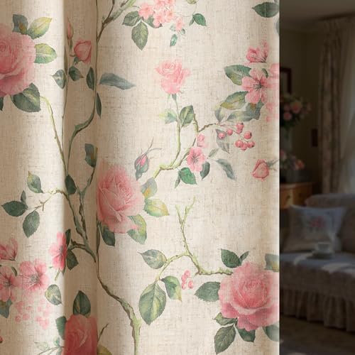 XOGUIBO Vintage Floral 100% Blackout Curtains 84 Inch 2 Panels