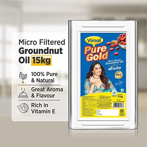 Image of Vimal Pure Gold Groundnut Oil: 100% Natural and Pure for a Healthy Lifestyle | Double Filtered and Refined Peanut Oil for Cooking (15L)