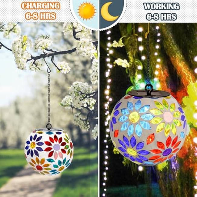 Solar Hanging Lantern Solar Outdoor Lanterns Mosaic Flower Outdoor Hanging Lights Outdoor Lights Waterproof Garden, Patio, Pathway & Yard D¨¦cor (Multi)