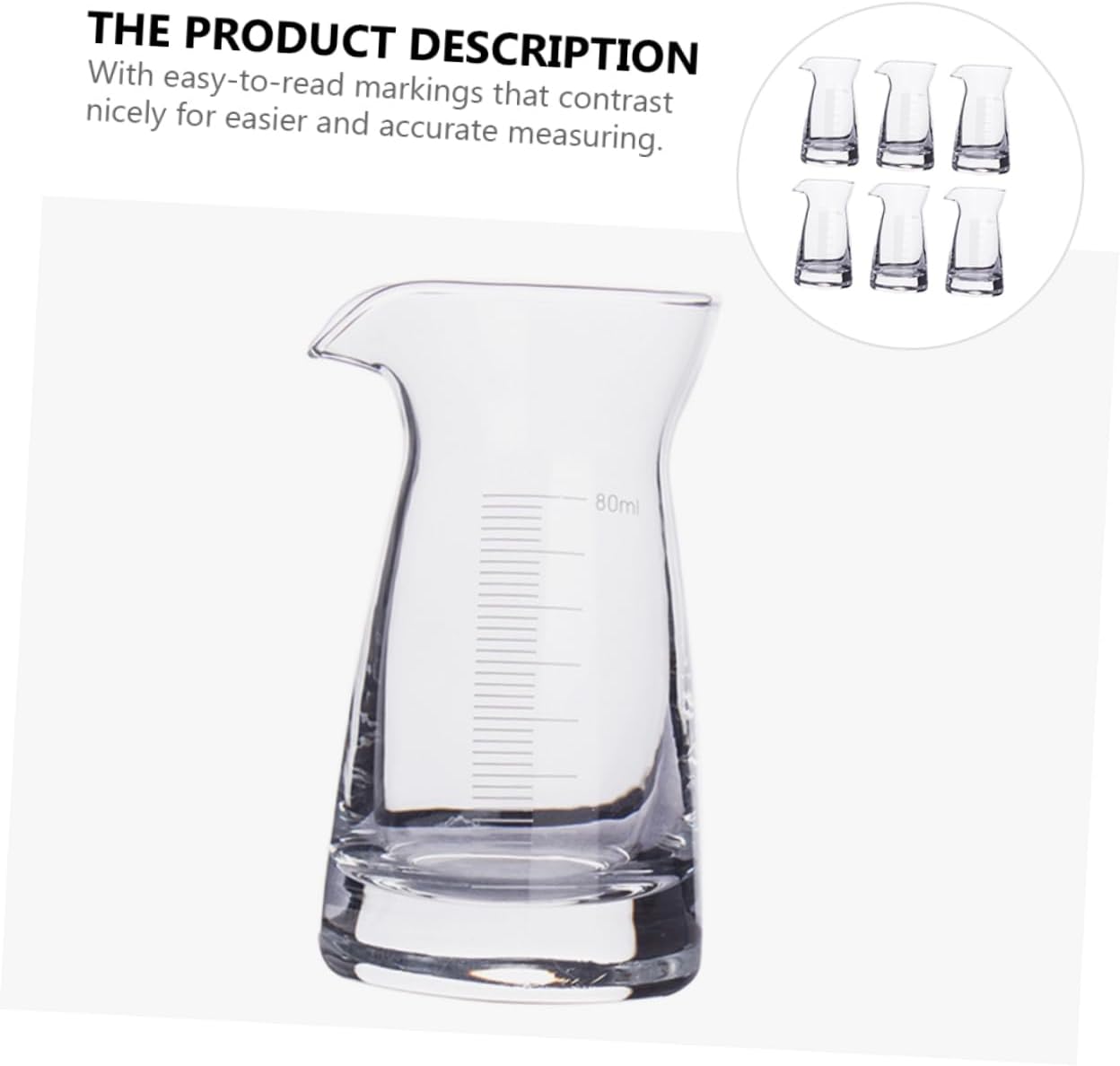 6Pcs Transparent Measuring Cups with Graduated Scale Shaped Spout for Accurate Liquid Measurement Glass Jiggers for Wine Whiskey Vodka for Bars Parties and Home Use