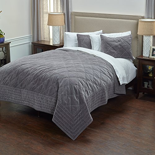 Rizzy Home Bq4192 Quilt, 90"X92", Gray/Black/Nuetral #TOP30