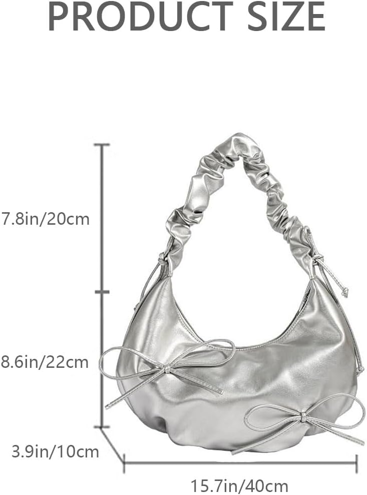 Cute Bow Tie Shoulder Bag for Women, Soft PU Leather Underarm Bag Y2k Coquette Hobo Handbag Versatile Tote Purse - Image 2