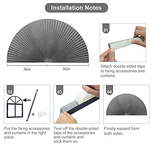 Arch Window Pleated Blinds Easy Cut And Install Pleated Shades Fliterling Linght And Blackout Blinds Grey 72” X 36” (Grey) #TOP3