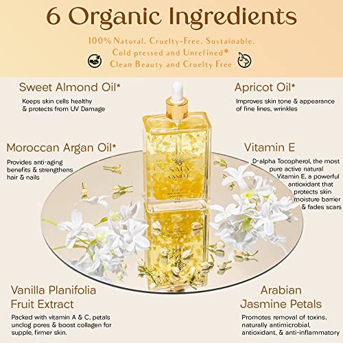 Safa Vanillé Oil - Organic Oil For Face, Body, Hair, Nails & Aromatherapy | Natural Blend Of Vanilla Planifolia Fruit Extract, Arabian Jasmine Petals, Moroccan Argan, Sweet Almond, Vitamin E, & Apricot Oil | Moisturizer For Women & Men #TOP5