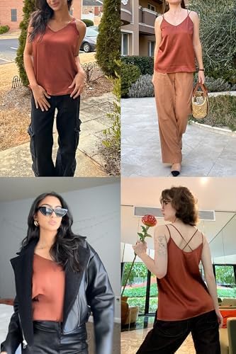 Ekouaer Women's V Neck Sleeveless Spaghetti Strap Cami Shirt - Image 4