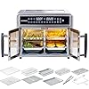 HotKing Dual-Zone Air Fryer Toaster Oven Combo, 28 QT Extra Large, Non Toxic Stainless Steel Convection Oven with French Door, Countertop Airfryer with Window, Racks, Rotisserie, Dehydrator, ETL Rated