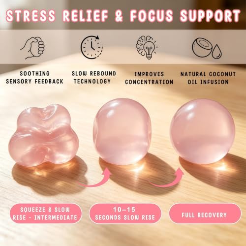 Image of Coconut Oil Squishy Stress Ball, Coconut Oil Ball - Formable No-Rebound Coconut Oil Stress Ball, Stress Relief Ball for Adult Calming Desk Decor Anxiety Relief Gifts (Pink Ball)