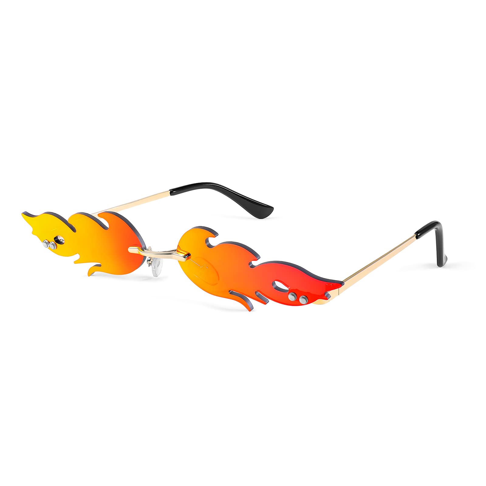 FEISEDYFire Flame Sunglasses for Women Mirror Rimless Fire Shaped Novelty Sunglasses B2839