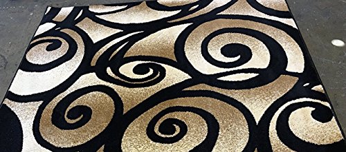 Modern Contemporary 256,000 Point Area Rug Black Bellagio Swirl Design 341 (5 Feet 2 Inch X 7 Feet 3 Inch) #TOP3
