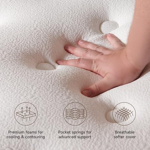 12 Inch Queen Hybrid Mattress, Cooling Gel Memory Foam & Zoned Pocket Coils, Pressure Relief, Motion Isolation, Breathable Bed in a Box, CertiPUR-US Certified