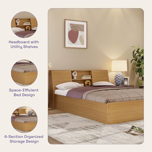 Image of Wakefit Bed | 1 Yr Warranty | Bed Queen Size, Comes with Storage Box, Noise Free, Density: 680-750 kg /m, Termite & Borer Resistant, Fits Mattresses Up to 8 Inches (Orion 78 x 60 - Urban Teak)