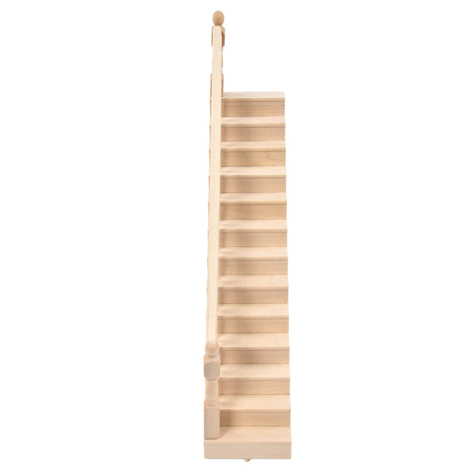 Greensen Miniaturowe Schody Brzozowe Schody do Domku dla Lalek, Niemalowane Brzozowe do Domku dla Lalek 32,5 X 6,7 Cm, Skala 1 12 z poręczą 45 Stopni, Ekspozycja ścienna Majsterkowiczów (lewy