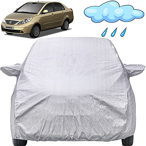 Image of Manza Waterproof Car Cover with Mirror Pockets, Shinning Silver Design, Non Woven Fabric,Triple Stitched, Compatible with Tata Manza Car Cover (2011 to 2015), Manza Car Accessories
