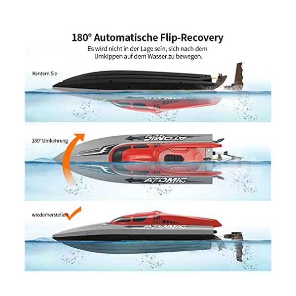 Ferngesteuertes Boot Schnell Kinder Spielzeug - RC Schnellboot 2.4GHz 1:36 Modellspielzeug 30km/h Große Geschwindigkeit Wasserspielzeug mit Akku für Erwachsene & Kinder Geschenke Rot – Bild 4