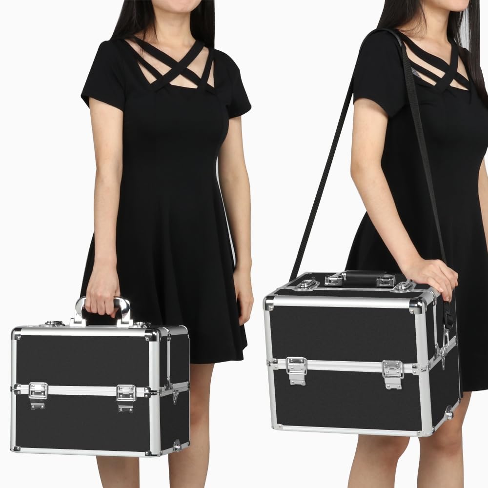 Yaheetech Valigia Trolley Make Up 3 in 1 Porta Trucchi per Estetista Professionale Grande Beauty Case da Viaggio con Ruote Girevoli 36 x 24 x 78 cm Nero