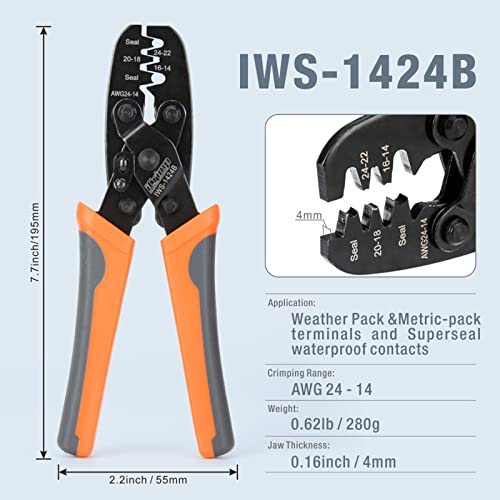 Icrimp Weather Pack Sealed Connector Crimping Tool - Wire Crimper For Delphi Metri-Pack 150, 280 & Weather-Pack Terminals Awg24-14 #TOP1