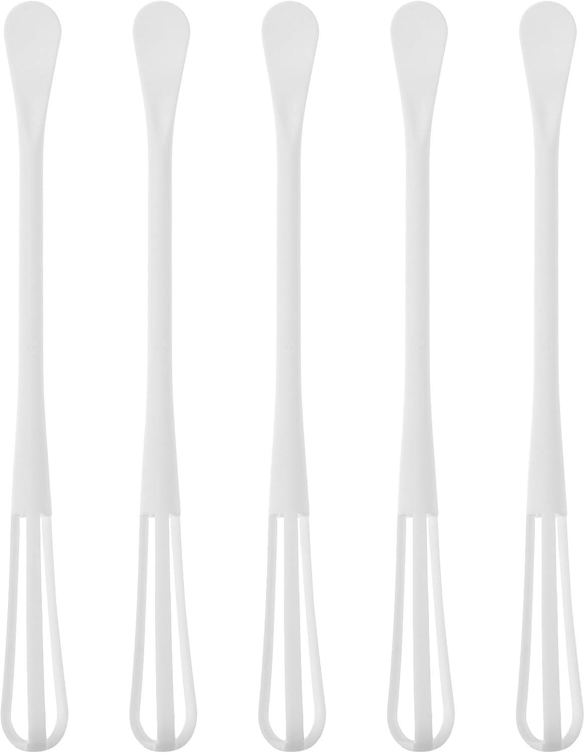 5pcs Multi-use Hand Whisk and Baking Spoon Set, White Plastic Kitchen Egg Beaters Long Handles for Household Mixing and Cooking