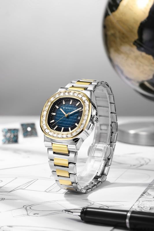 Image of Giordano Luxury Watch for Men with Textured Dial, Crystal Bezel, Date Display and Stainless Steel Strap