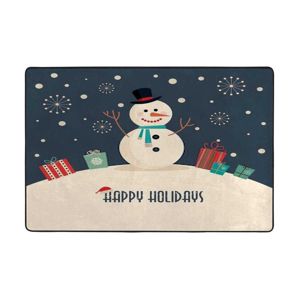 Tapis de maison grand format en tissu polyester imprimé bonhomme de neige Noël