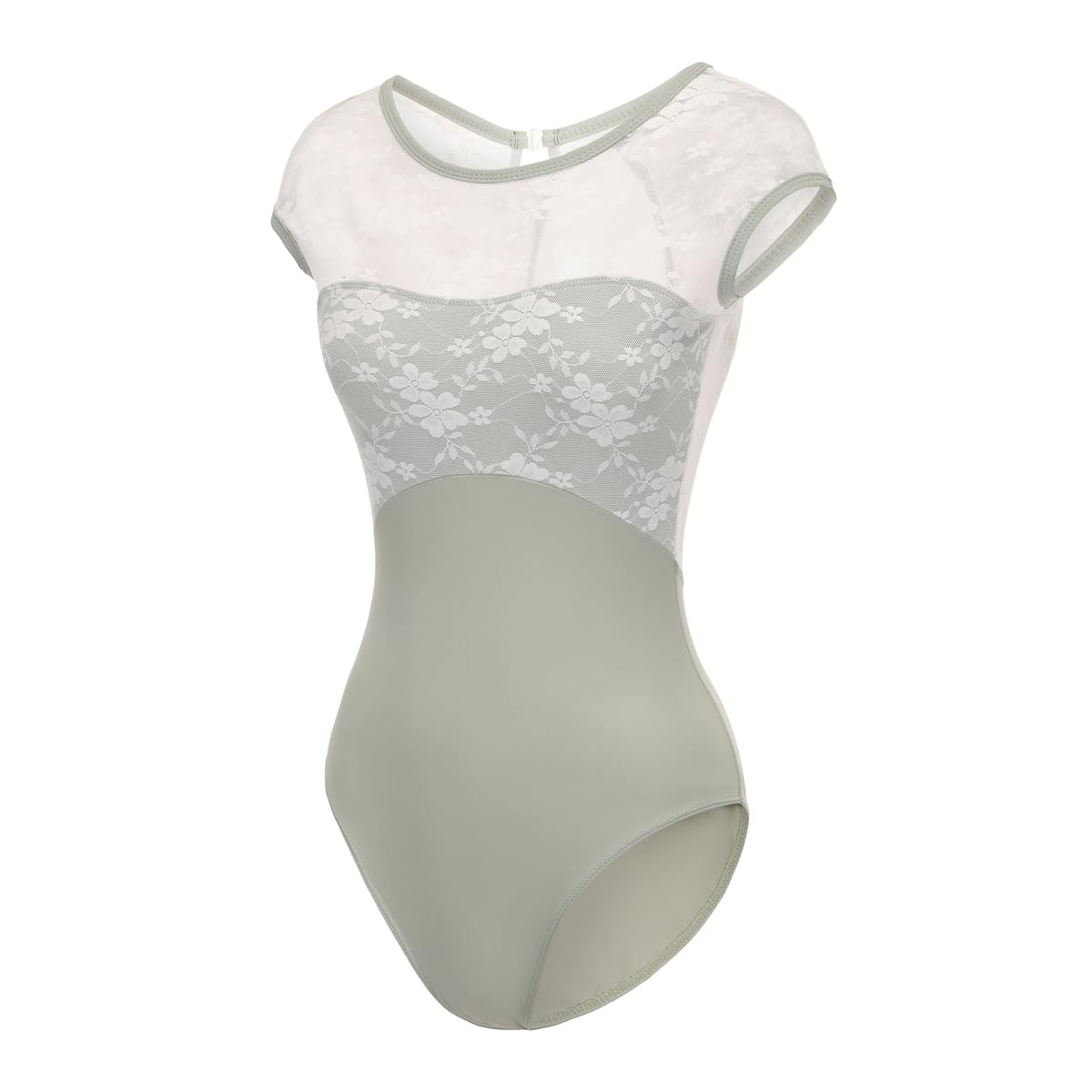Lanbodance Women Short Sleeve Ballet Leotards for Adult Dance Gymnastics Bodysuit, Green Lace, Large