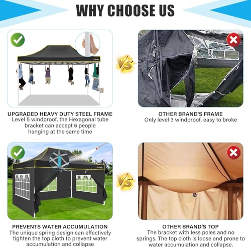 Image of HOTEEL 10x15 Heavy Duty Pop Up Canopy Tent for Parties Event Wedding Commercial Instant Canopy Portable Shelter Folding with Roller Bag, Waterproof UV Resistant, Upgraded Thick Hexagonal Legs, Black