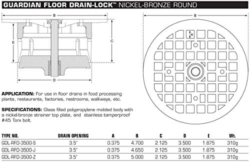Guardian Drain Lock Round Floor Drain-Lock - Compatible With Zurn Style 5.00" #TOP4