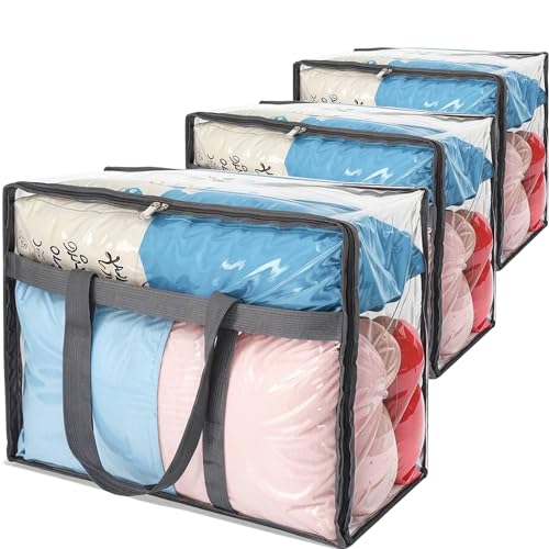 110L Large Capacity Clear Storage Bags with Zipper Comforter storage | Blankets, Bedding, Quilts, Pillows – Plastic Storage Bags for Organizing Seasonal Clothes and Household Items,3park