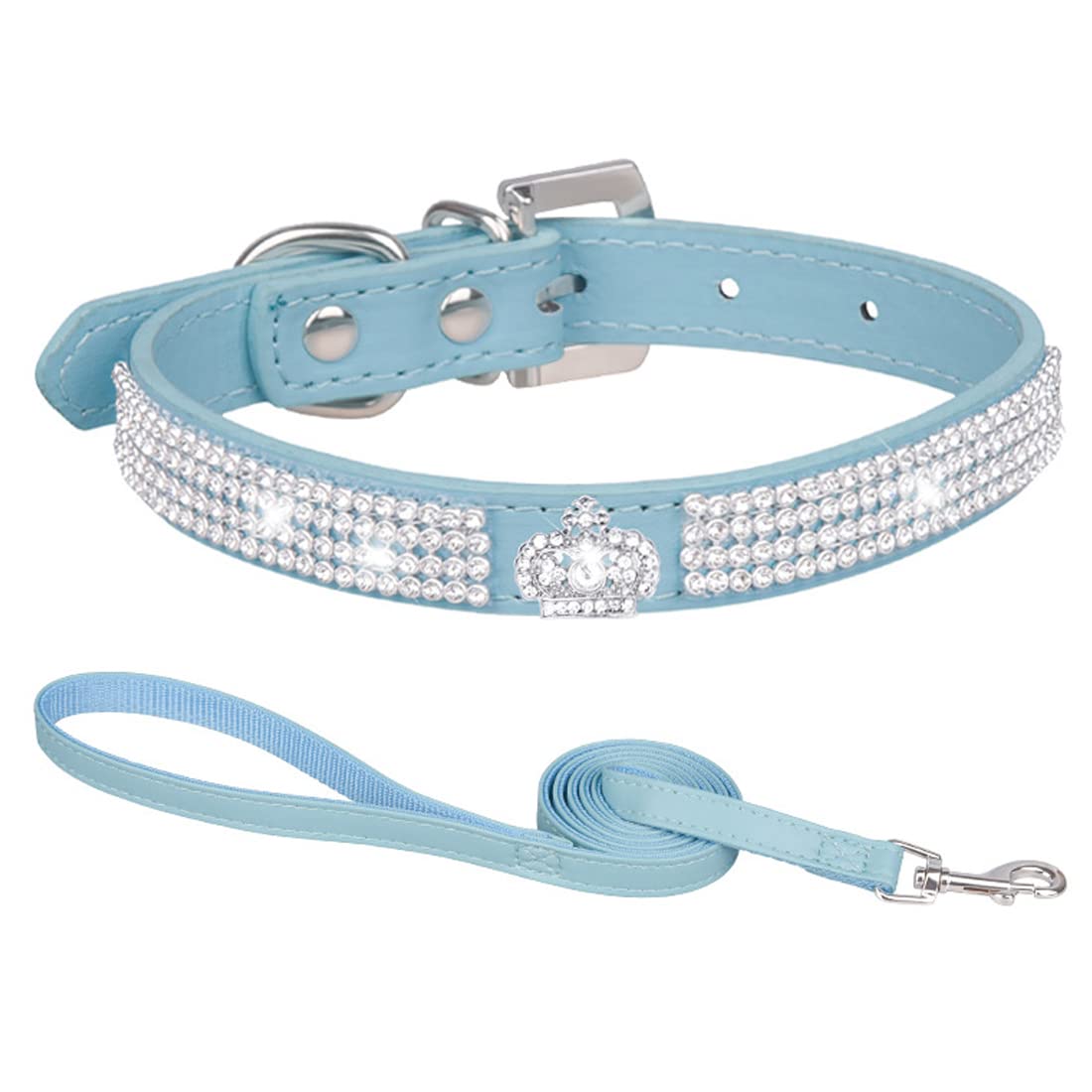 Rhinestone Dog Collar Dog Leather Collar Dog Collar Sparkly Rhinestone Studded Dog Collars for Pet Puppy Cats Combo Set including Leash
